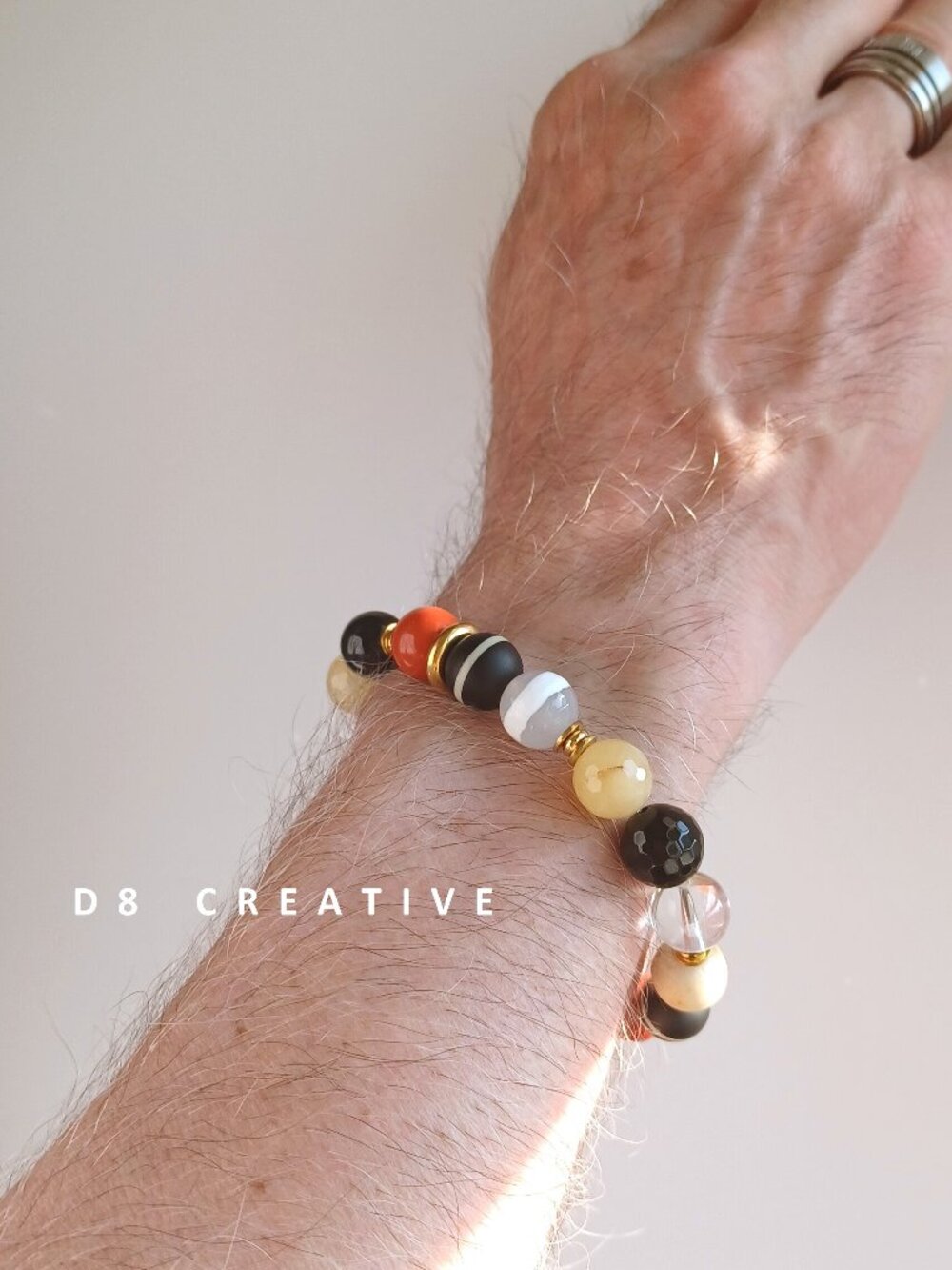 New men's mixed gemstone with stainless steell bracelet fit for men or women